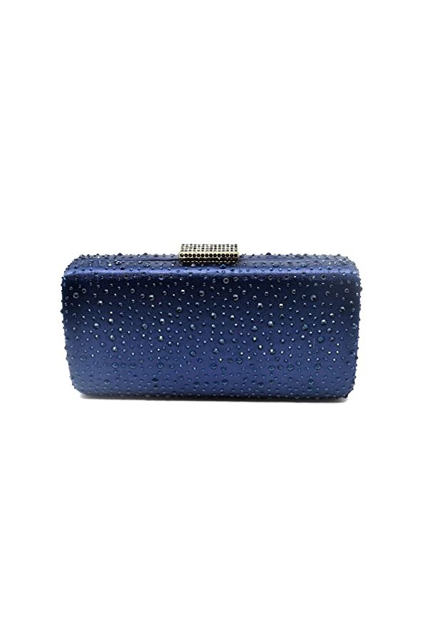 Sac de soirée rectangulaire avec strass et strass pour femme, bleu marine, One Size