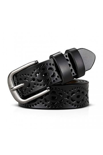 DORRISO Ceinture Femme Simple et à La Mode Ceinture Cuir Creux Fleur Conception pour Toutes Occasions,115 CM,Noir