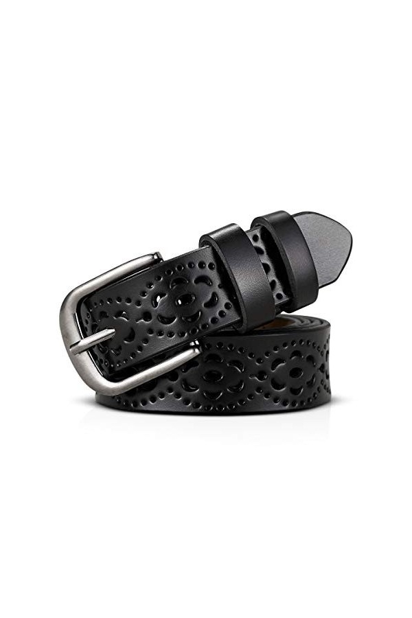 DORRISO Ceinture Femme Simple et à La Mode Ceinture Cuir Creux Fleur Conception pour Toutes Occasions,115 CM,Noir