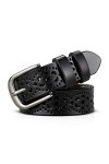 DORRISO Ceinture Femme Simple et à La Mode Ceinture Cuir Creux Fleur Conception pour Toutes Occasions,115 CM,Noir