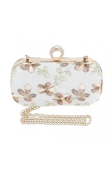 Lodokdre Vintage Femmes Sac à Main Strass Sacs Broderie Bagues Sacs de SoiréE le Banquet Mariage MariéE Sac à BandoulièRe Arg