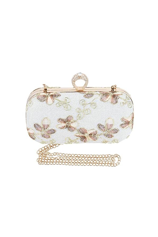 Lodokdre Vintage Femmes Sac à Main Strass Sacs Broderie Bagues Sacs de SoiréE le Banquet Mariage MariéE Sac à BandoulièRe Arg