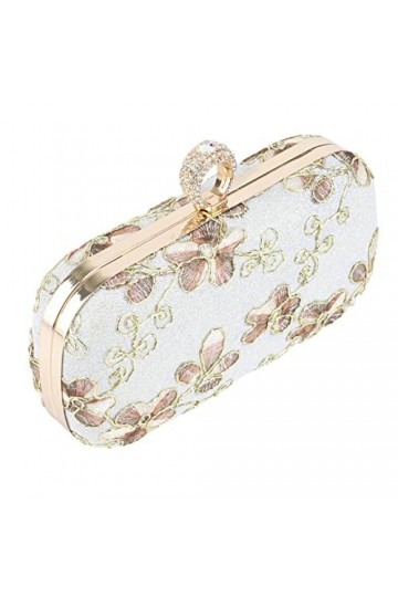 Lodokdre Vintage Femmes Sac à Main Strass Sacs Broderie Bagues Sacs de SoiréE le Banquet Mariage MariéE Sac à BandoulièRe Arg