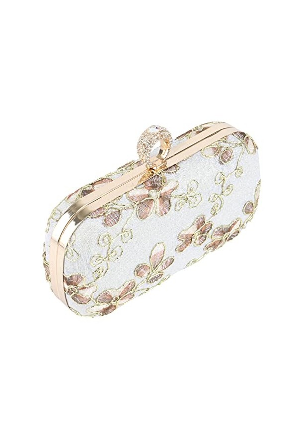 Lodokdre Vintage Femmes Sac à Main Strass Sacs Broderie Bagues Sacs de SoiréE le Banquet Mariage MariéE Sac à BandoulièRe Arg