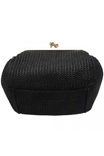 Petit sac bohème pour femme - Pochette de soirée à moraillon - En paille - Pour la plage - En rotin - Noir, Noir
