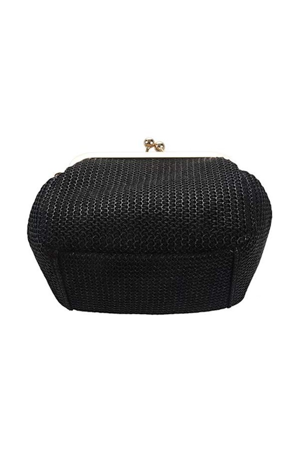 Petit sac bohème pour femme - Pochette de soirée à moraillon - En paille - Pour la plage - En rotin - Noir, Noir