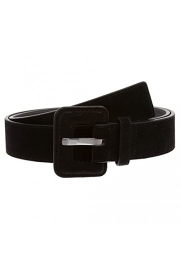 Ceinture en daim à bords cousus de 3,8 cm, Noir , M-L
