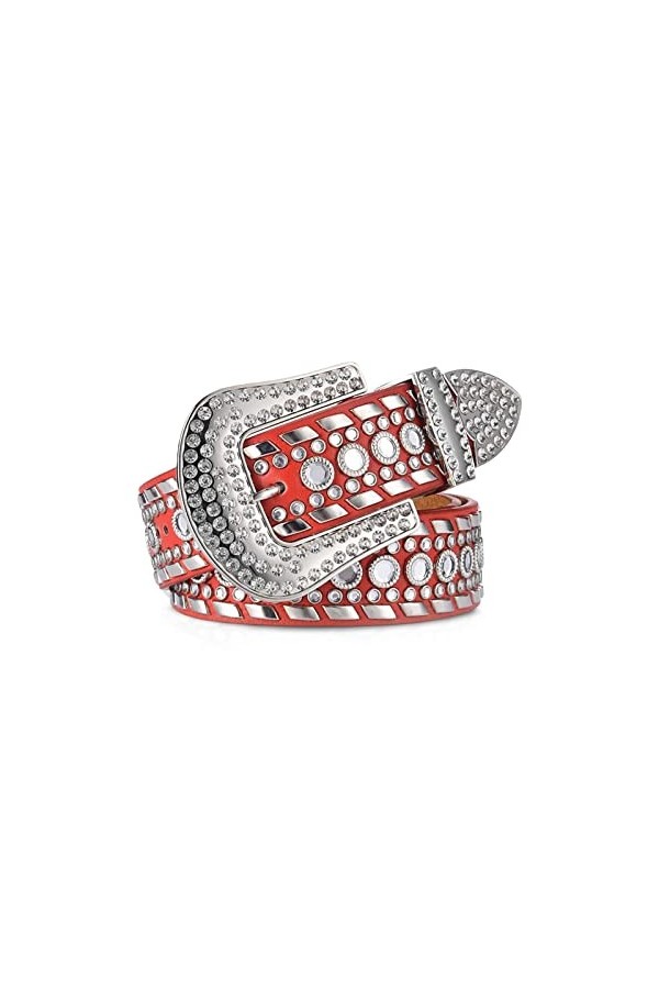 LumiSyne Mode Ceinture En Cuir Clouté Avec Strass Western Cowgirl Cowboy Ceinture Cloutée Bling Grande Boucle Ardillon Avec C