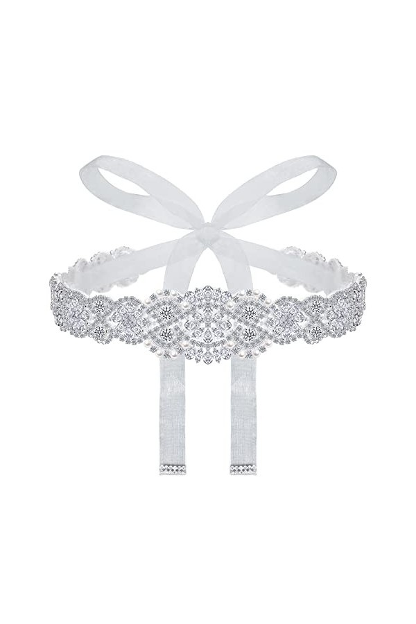 Geyoga Ceinture en Strass Mariée avec Organza Blanc 8,5 Pieds au Total Style Charmant 