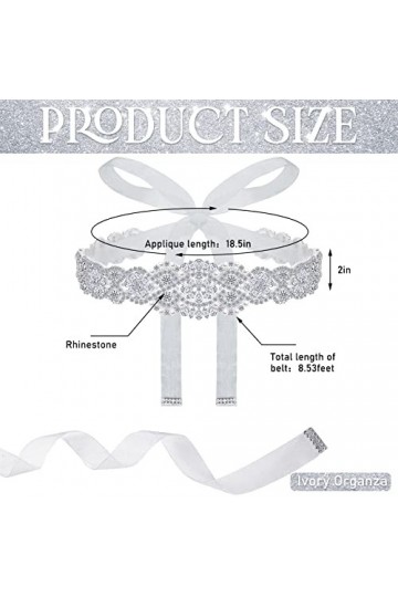 Geyoga Ceinture en Strass Mariée avec Organza Blanc 8,5 Pieds au Total Style Charmant 