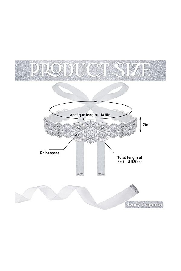 Geyoga Ceinture en Strass Mariée avec Organza Blanc 8,5 Pieds au Total Style Charmant 