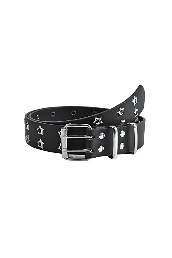 Ceinture punk à double œillet pour femme - Blanc - 110 x 3,3 cm, Lot de 5 noir, 110 x 3,3 cm , 110 x 3.3 cm