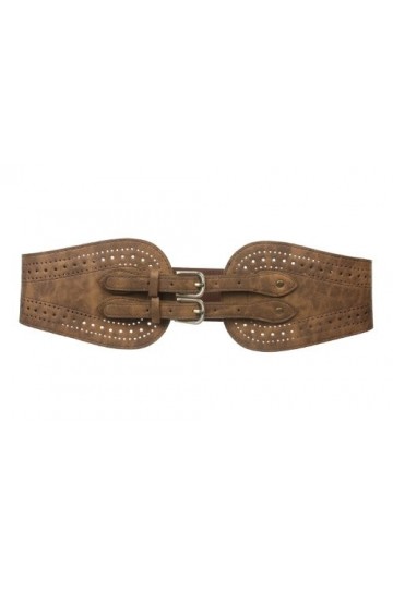 Ceinture élastique à double boucles pour femme 12,7 cm de large - Marron - M/L-81/91 cm
