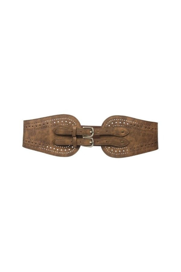 Ceinture élastique à double boucles pour femme 12,7 cm de large - Marron - M/L-81/91 cm