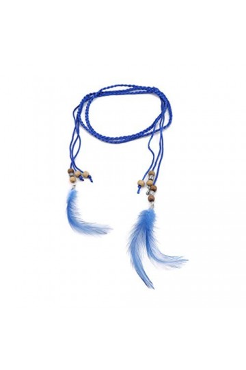 MOONRING Femmes Ceinture Ceinture Corde Bohême Chaîne Décorative Ceinture Avec Plume Et Perles Gland, Bleu Royal