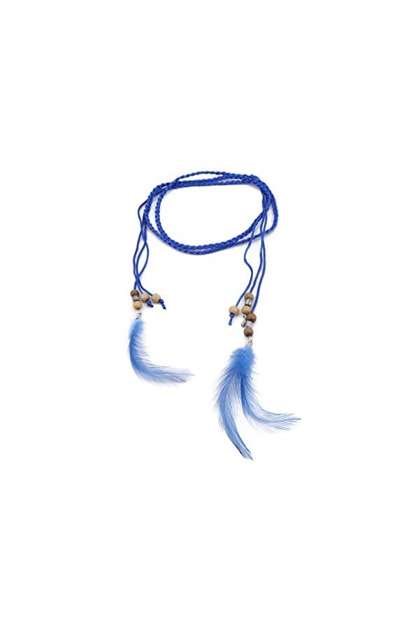 MOONRING Femmes Ceinture Ceinture Corde Bohême Chaîne Décorative Ceinture Avec Plume Et Perles Gland, Bleu Royal