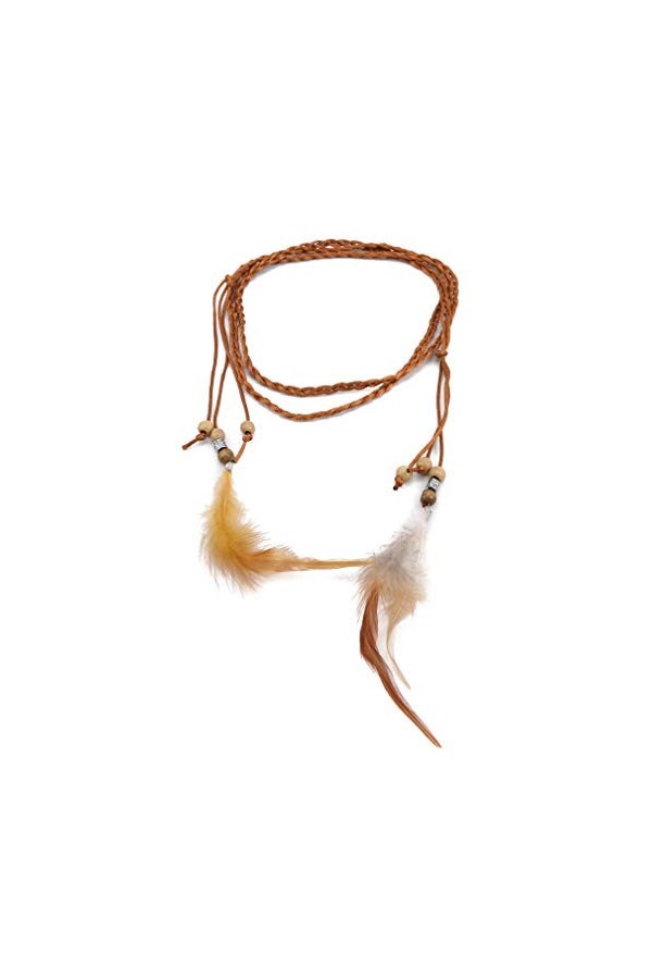 MOONRING Femmes Ceinture Ceinture Corde Bohême Chaîne Décorative Ceinture Avec Plume Et Perles Gland, Bleu Royal