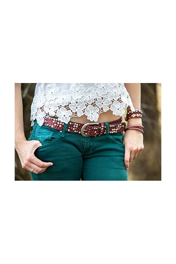 styleBREAKER Ceinture style vintage avec ronds embossés, strass et rivets à tête ronde, longueur ajustable, femmes 03010058, 