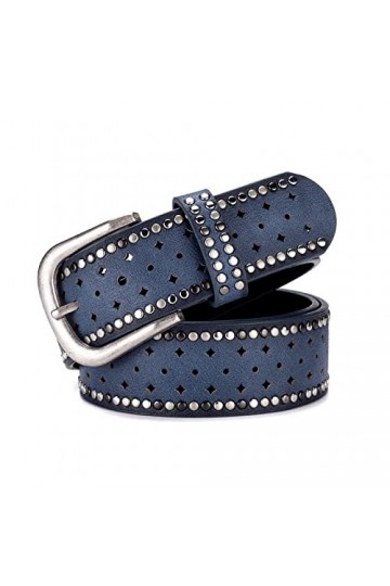 Vintage Lady Ceinture Évider Rivet Femelle Ceintures Large 3.5cm Ceinture jeans ceinture vêtements accessoires, Bleu