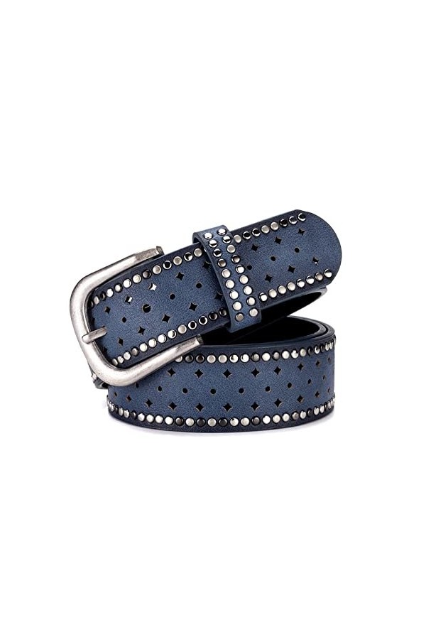 Vintage Lady Ceinture Évider Rivet Femelle Ceintures Large 3.5cm Ceinture jeans ceinture vêtements accessoires, Bleu