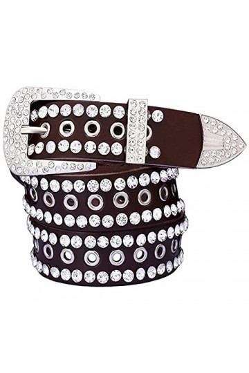 Ceinture en cuir de vache à deux couches avec strass, Ceinture à café 1, 115 cm