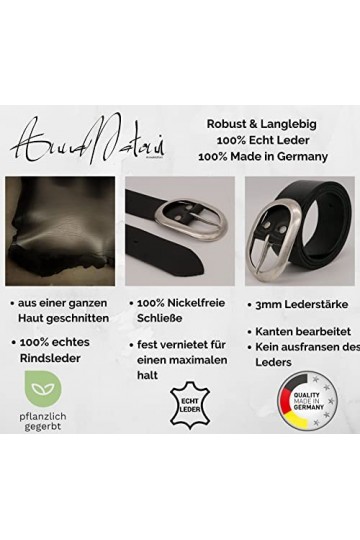 AnnaMatoni Ceinture en cuir véritable pour femme avec boucle ovale 4 cm de large, Bleu 490, TW110