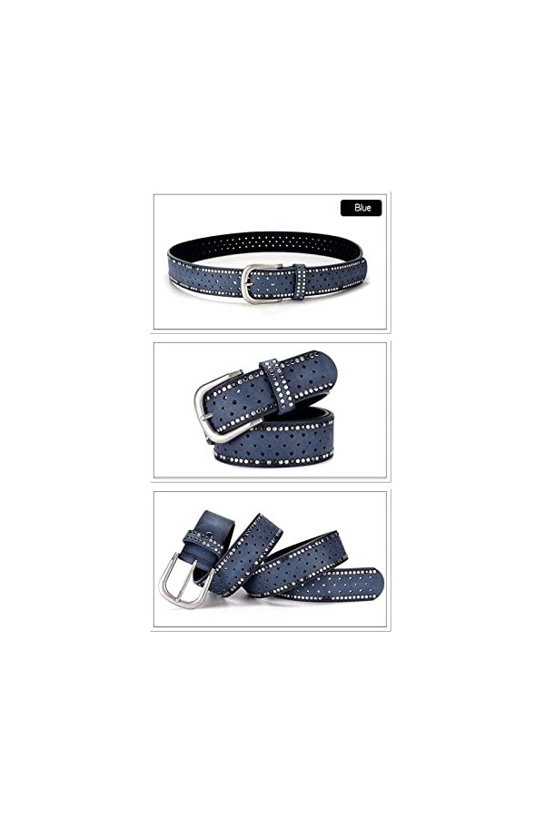 Vintage Lady Ceinture Évider Rivet Femelle Ceintures Large 3.5cm Ceinture jeans ceinture vêtements accessoires, Bleu