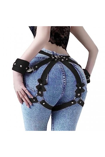 ENSVON Harnais punk en cuir synthétique pour femme - Chaîne de poitrine gothique réglable - Bijoux de corps pour cosplay et f