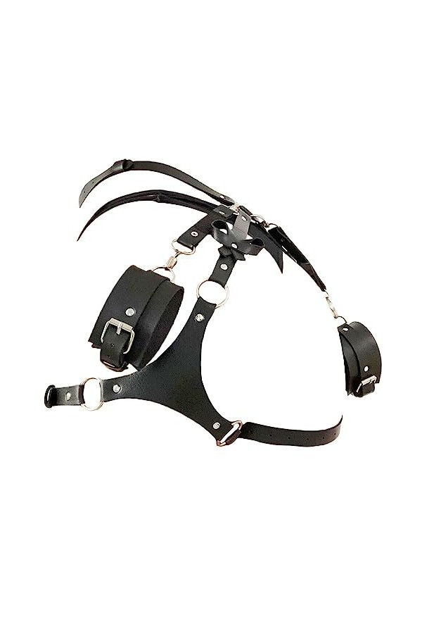 ENSVON Harnais punk en cuir synthétique pour femme - Chaîne de poitrine gothique réglable - Bijoux de corps pour cosplay et f