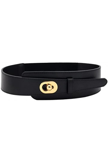 BAOKELAN Ceinture en cuir vintage pour femme - Large ceinture élastique pour robe, noir, taille 31.5"-36.6"