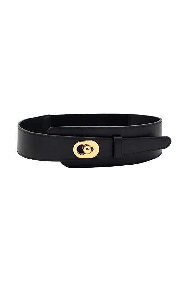 BAOKELAN Ceinture en cuir vintage pour femme - Large ceinture élastique pour robe, noir, taille 31.5"-36.6"