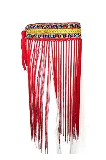 Ropa de Arabia Ceinture de danse du Ventre avec franges, rouge, Taille Unique
