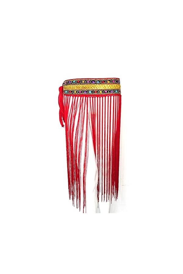 Ropa de Arabia Ceinture de danse du Ventre avec franges, rouge, Taille Unique