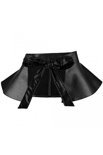 KYEYGWO Ceinture large en cuir synthétique pour femme, ceinture Obi noire, ceinture volantée, ceinture à lacets, bowknot tail