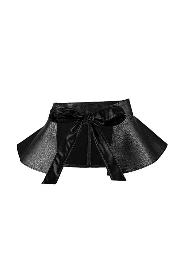 KYEYGWO Ceinture large en cuir synthétique pour femme, ceinture Obi noire, ceinture volantée, ceinture à lacets, bowknot tail
