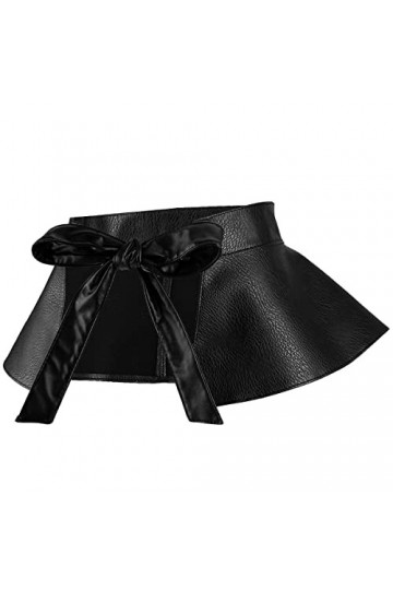 KYEYGWO Ceinture large en cuir synthétique pour femme, ceinture Obi noire, ceinture volantée, ceinture à lacets, bowknot tail