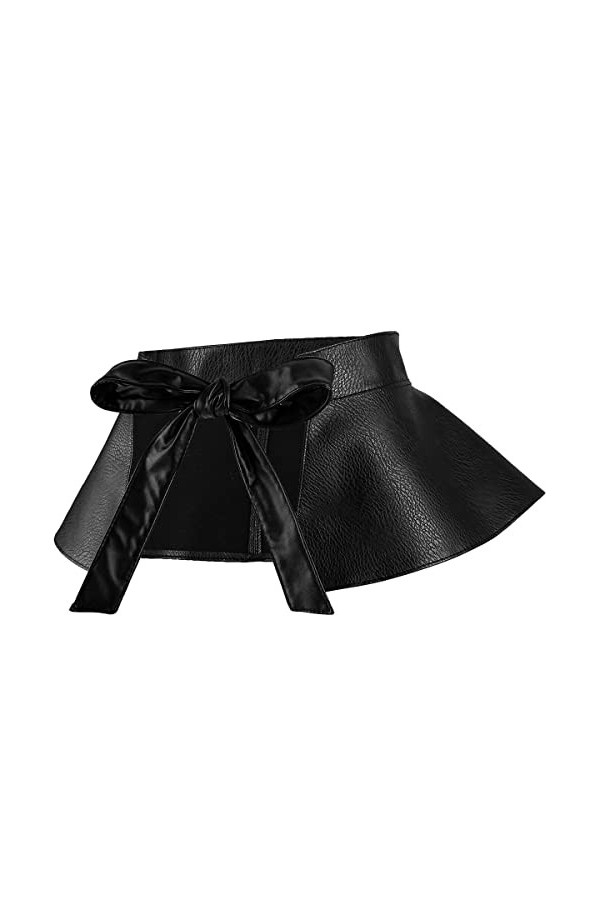 KYEYGWO Ceinture large en cuir synthétique pour femme, ceinture Obi noire, ceinture volantée, ceinture à lacets, bowknot tail