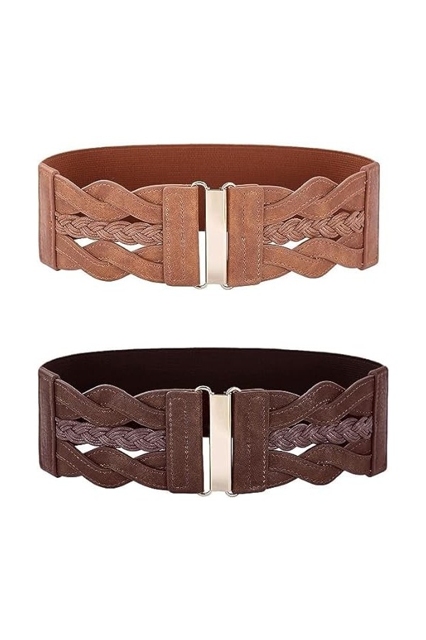 GRACE KARIN Ceinture élastique large pour femmes Ceintures pour robes, Marron+café, L