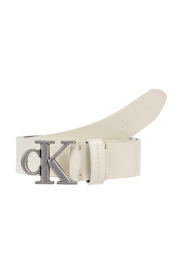Calvin Klein Round Mono LTHR Silv Belt 30MM Ceintures, Ivory, 130 Femme