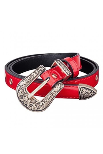 KYEYGWO Ceinture en cuir pour femme avec boucle ardillon vintage réglable en cuir PU pour jeans, pantalons et robes, Rouge, M