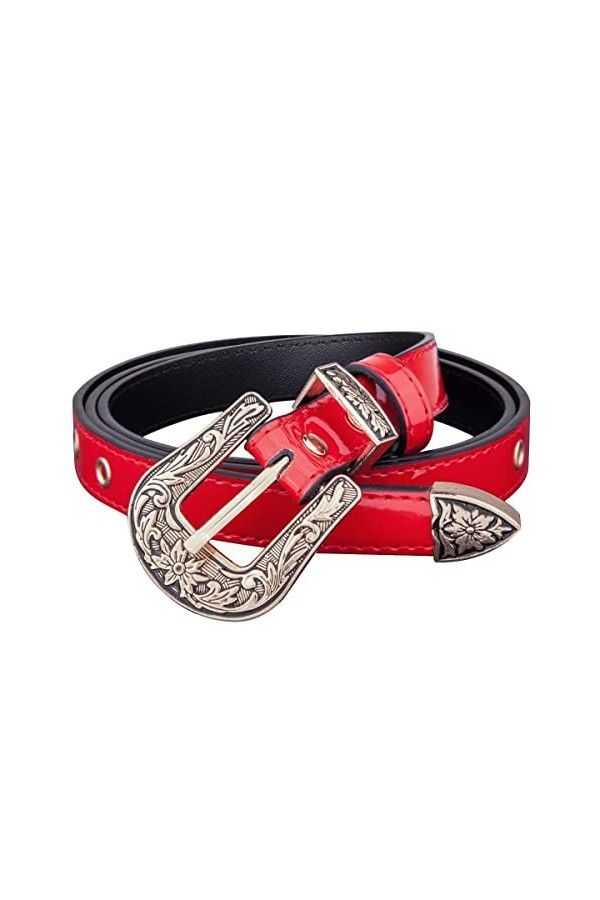 KYEYGWO Ceinture en cuir pour femme avec boucle ardillon vintage réglable en cuir PU pour jeans, pantalons et robes, Rouge, M