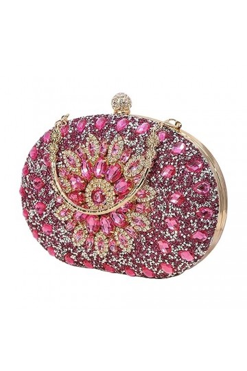 rockible Femmes Sac de Soirée Sac de Mariage Petit élégant Strass Perlé Pochette événement Plage Mariage Pochette, rose rouge