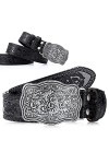 Xuniea Ceinture de CowBoy Occidentale Ceinture en Cuir Vintage Ceinture à Boucle Gravée Florale, 3,8 cm de Largeur Noir, 110