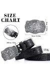 Xuniea Ceinture de CowBoy Occidentale Ceinture en Cuir Vintage Ceinture à Boucle Gravée Florale, 3,8 cm de Largeur Noir, 110