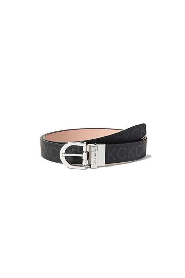 Calvin Klein Ceinture Femme Ck Must Rd Buckle Rev 2.5 cm Belt Ceinture Similicuir, Noir Black Mono/Cafe Au Lait Mono , 90 cm