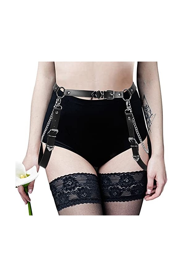 JMMHSS Punk Ceinture en cuir pour femme et fille, Noir , taille unique