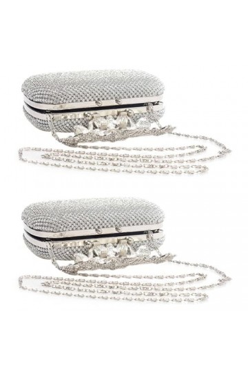 Balawin 2X Sac de Soiree Unique de Fermoir En Argent de Diamant Cristal, Pochette de la Fete Nuptiale Ou de Prom
