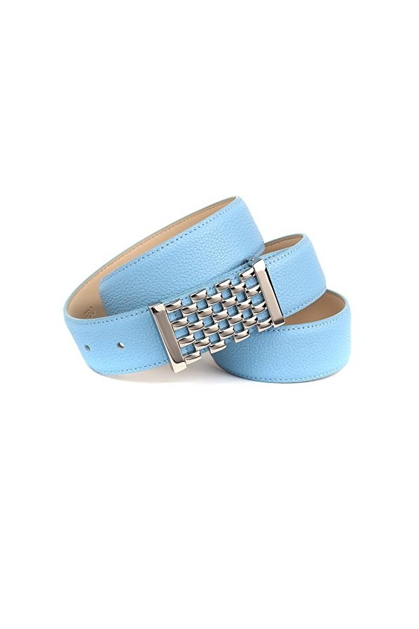 Anthoni Crown Ceinture en Cuir, Bleu Ciel, 95 cm Femme