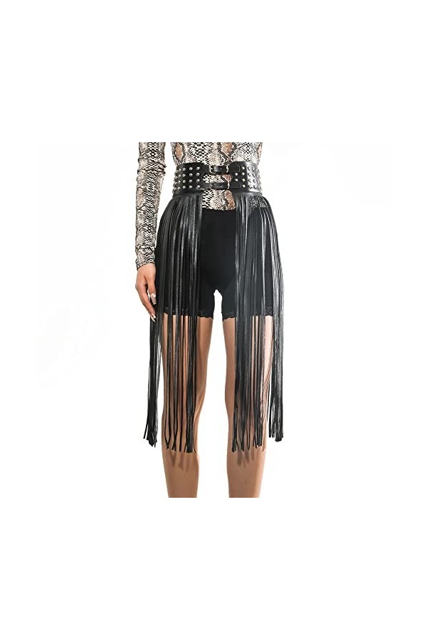 CHIC DIARY Ceinture large à franges, jupe punk gothique, ceinture décorative, ceinture à rivets, festival, tenue pour femme, 