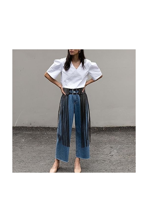 CHIC DIARY Ceinture large à franges, jupe punk gothique, ceinture décorative, ceinture à rivets, festival, tenue pour femme, 